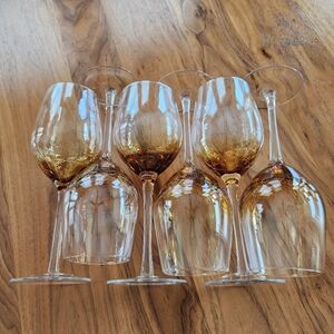 Pier1 White/Amber Gold Crackle Wine Glasses- Set Of 6